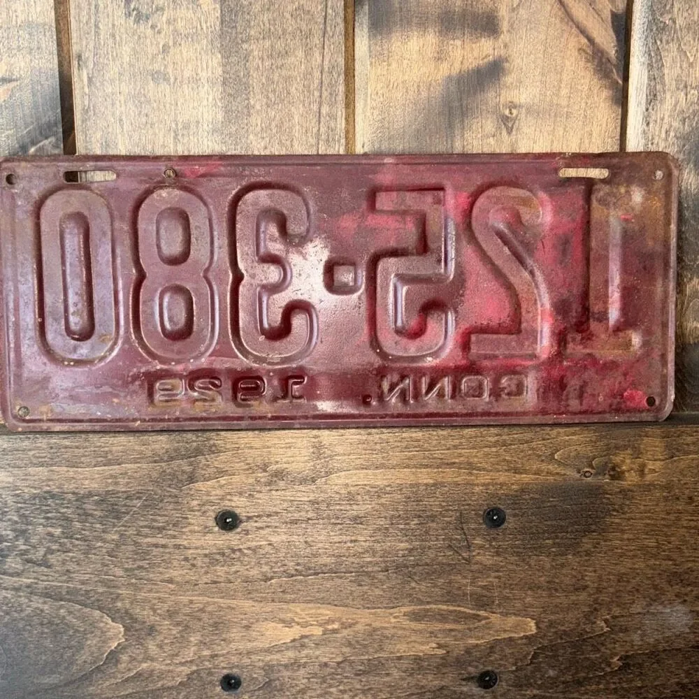 Original 1929 Connecticut CT license plate red metal 15x6